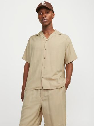 Jack & Jones Kurzarmhemd JACK & JONES JPRCCAARON TENCEL RESORT SHIRT S/S LN, Herren, Gr. M, N-Gr, beige (fields of rye), Twill, Obermaterial: 53% Lyocell (TENCEL),