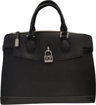 Ga&euml;lle Paris Zwarte dameshandtas met logosluiting - Dames - Handtassen - Zwart - ONE Size - Leer - Tassen