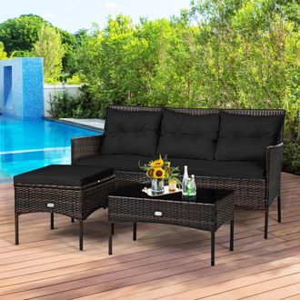 Costway Costway 3 PCS Patio Conversation Set Outdoor PE Rattan Furniture Set in Black