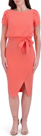 Kensie Plyr Tie Waist Midi Dress in Coral at Nordstrom Rack, Size 14