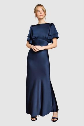 Coast High Neck Crepe Maxi Dress in Navy at Nordstrom, Size 10