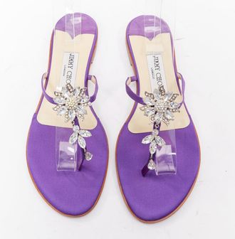 Jimmy Choo London Cache satin flower crystal mules