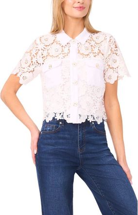CeCe by Cynthia Steffe Floral Lace Button-Up Shirt in Ultra White at Nordstrom, Size X-Small