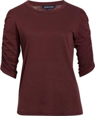 Veronica Beard Waldorf Ruched Sleeve Cotton Slub Top in Raisin at Nordstrom, Size X-Small
