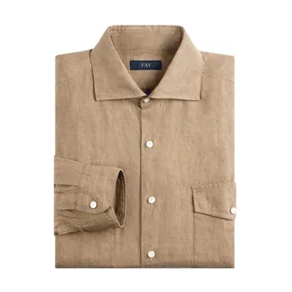 Fay Casual Shirts, male, Beige, Size: 2XL Linen Shirt
