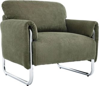 Sweeek Sill&oacute;n vintage de pana con estructura cromada, verde kaki