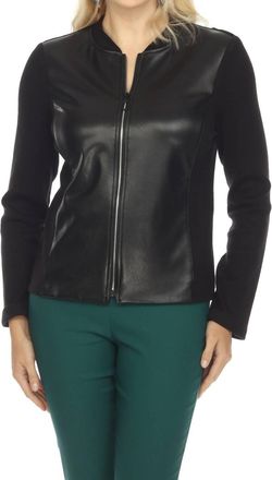 Joseph Ribkoff Faux Leather Zip-Up Long Sleeve Jacket In Black