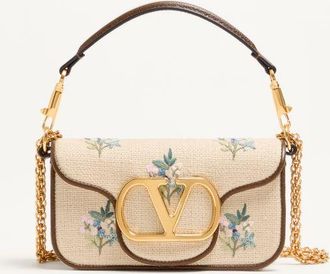 Valentino Garavani Valentino Garavani Loc&ograve; Small Linen Shoulder Bag With Embroidery Wo