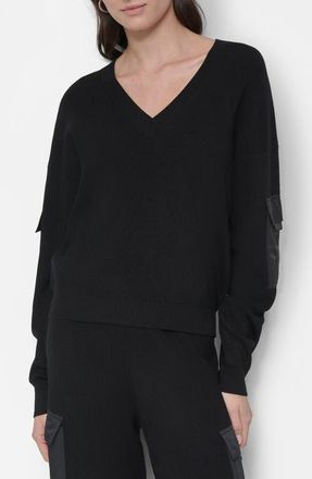 DKNY Cargo Sleeve Rib Sweater in Black at Nordstrom, Size Xx-Small