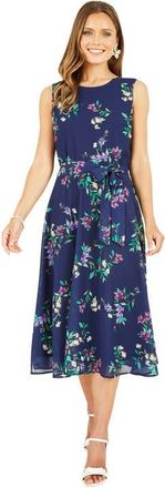 Yumi Floral Print Midi Skater Dress in Navy at Nordstrom, Size 14
