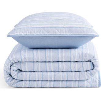 Tommy Hilfiger Sailing Stripe Quit & Shams Set in White/Dark Kentucky Blue at Nordstrom, Size King