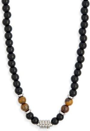 Nordstrom Rack Mens Waterproof Semiprecious Beaded Necklace in Brown- Black- Stainless at Nordstrom Rack