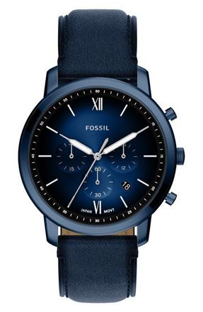 Fossil Neutra Blue Chronograph Leather Strap Watch, 44mm in Navy at Nordstrom