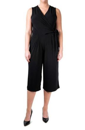 Nina Leonard Surplice Wrap Crop Jumpsuit in Black at Nordstrom Rack, Size X-Large