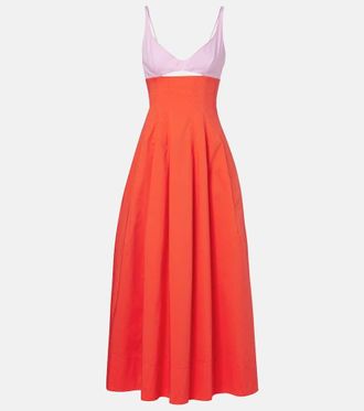 SIMKHAI Vestido midi Maddy de popel&iacute;n en mezcla de algod&oacute;n