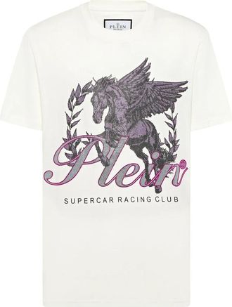 Philipp Plein Jersey T-shirt Ronde Hals SS Racing Club - Heren - T-shirts - Wit - 4XL - Katoen - Tops