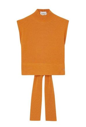 Ferragamo Cropped Back Cutout Orange Knit Cropped Top Size M