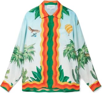 Casablanca Zijden Palm Springs Tennis Club Blouse - Heren - Casual Overhemden - Veelkleurig - M - Overhemden