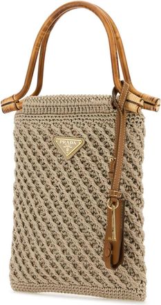 Prada Womens Mano Top Handle Bag Beige Calamusrotang
