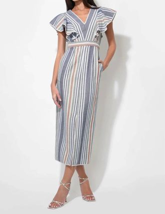 Adelyn Rae Etta Flutter Sleeve Maxi Dress In Blue Stripe