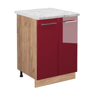 Vicco Mueble Bajo De Cocina Fame-line, Rojo Burdeos Alto Brillo, 60 Cm, Et M&aacute;rmol Vicco