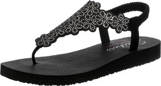 Skechers Womens Meditation Floral Lover Flip-Flop, BKSL, 4 UK