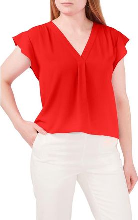 Chaus Print Flutter Sleeve Blouse in Poppy Red at Nordstrom, Size X-Large