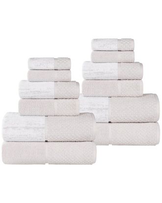 Superior Lodie Cotton Plush Jacquard Solid & Two-Toned 12Pc Towel Set