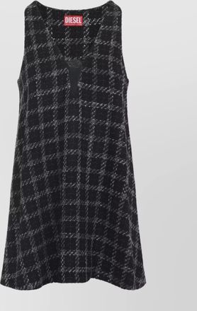 Diesel mini dress checked pattern sleeveless v-neckline