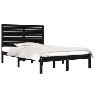 Berkfield Home Beautiful Bed Frame Black Solid Wood 140x190 cm