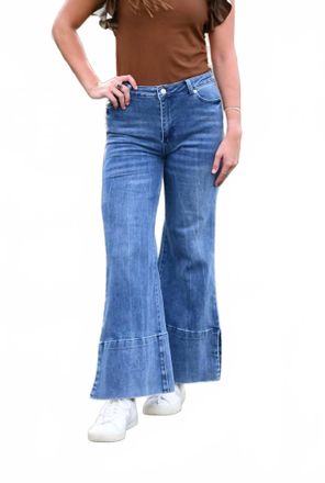 So Me Sally Wide Leg Cuff Jean In Med Wash