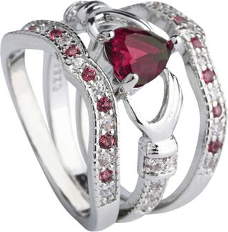 Generic Womens Rings Heart Claddagh Fashion Ring Wedding Amethyst Silver 3Pcs Set Jewelry Rings Mens Wedding Ring (Red, 9)