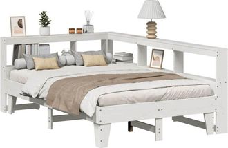 vidaXL Vidaxl - Cama Con Estanter&iacute;a Sin Colch&oacute;n Madera Maciza Blanca 140x190 Cm