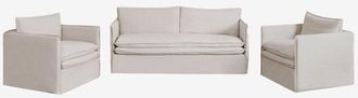 Sklum Conjunto De Sal&oacute;n Con Sof&aacute; De 3 Plazas Y 2 Sillones En Lino Y Algod&oacute;n Grace Sklum