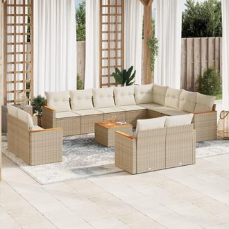 vidaXL Set Sof&aacute;s De Jard&iacute;n Con Cojines 13 Pzas Rat&aacute;n Sint&eacute;tico Beige Vidaxl