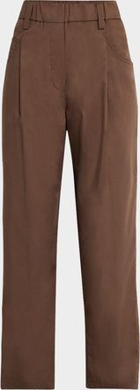 Brunello Cucinelli Poplin Baggy Straight-Leg Crop Pull-On Pants