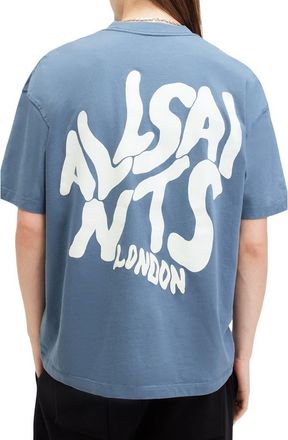 AllSaints Orlando Logo Oversize Graphic T-Shirt in Damson Blue at Nordstrom, Size Large
