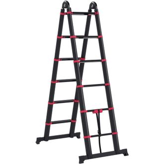 HOMCOM Escalera De Aluminio Plegable 2 Formas De Uso Retr&aacute;ctil Port&aacute;til Escalera Telesc&oacute;pica 12 Escalones Antideslizantes Carga 150 Kg 379x67,5x11 Cm - Homco