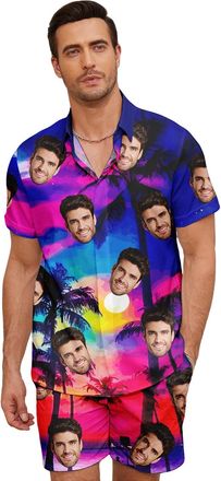Generic Custom Hawaiian Shirt Face for Men Personalized Funny Button Down Hawaiian Shirts Photo Tropical Beach Shirts