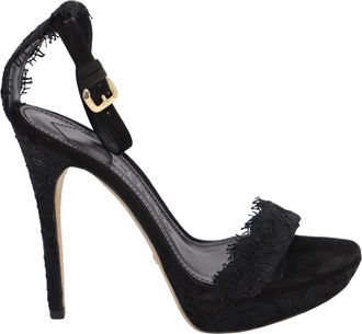 Burberry Pre-owned Womens Polesden 120 Platform Sandals with Lace in Black Suede - Size EU 35