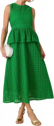 Entro Eyelet Peplum Midi Dress In Green