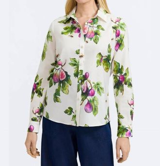 Foxcroft Hampton Long Sleeve Sweet Figs Shirt In White