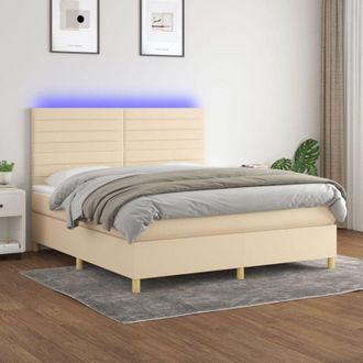 vidaXL Vidaxl - Cama Box Spring Colch&oacute;n Y Luces Led Tela Crema 180x200 Cm