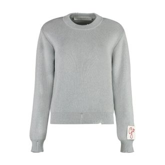 Golden Goose Truien & Vesten, Dames, Grijs, L, Geribbelde Gebreide Trui met Sterversieringen