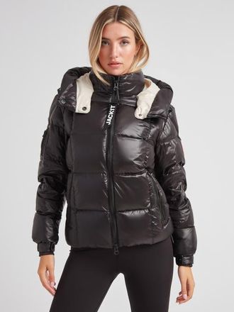 JACK1T EZ Boxed Racer Hooded Puffer Coat in Black Shine at Nordstrom, Size X-Large