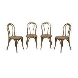 Sweeek Silla vintage de madera y rat&aacute;n, set de 4, marr&oacute;n viejo