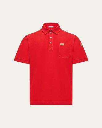 Moncler Mens Leather Logo Tag Cotton Pique Polo Shirt