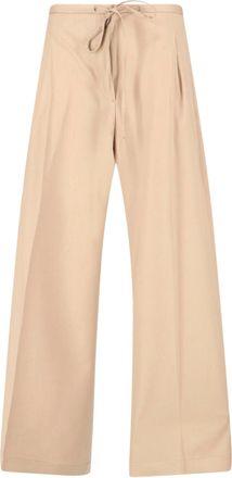 R&oacute;he Beige Wide-Leg Virgin Wool Drawstring Trousers