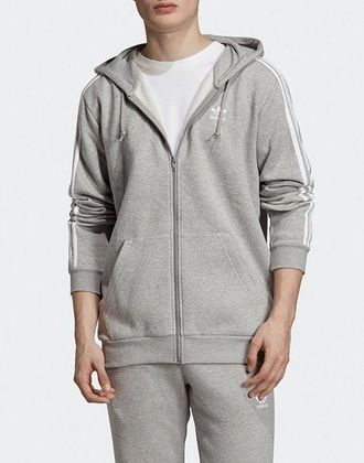 adidas Originals Three Stripe Zip Through Hoodie in grijs