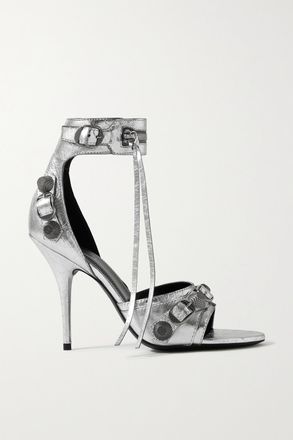 Balenciaga Sandali In Pelle Increspata Metallizzata Con Decorazioni Cagole - Argento